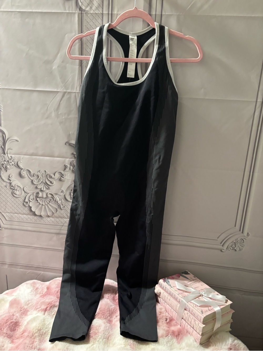 NWT Fabletics Women's Black Seamless Athletic Jumpsuit, Size Large